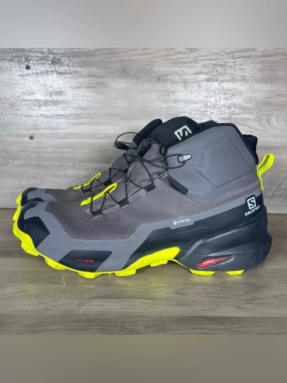 Salomon Cross Hike Tracker Mens 10 Goretex Boots Mid GTX2 Lime Gray Gorpcore